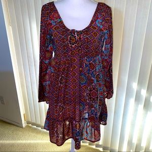 Pura Vida Boho Paisley Chiffon Lightweight Long Sleeve Dress